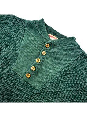 VTG Adirondack Men's Ribbed Chunky Knit Button Sweater Green • Large